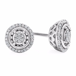 Diamond Halo Stud Earrings in Silver $24